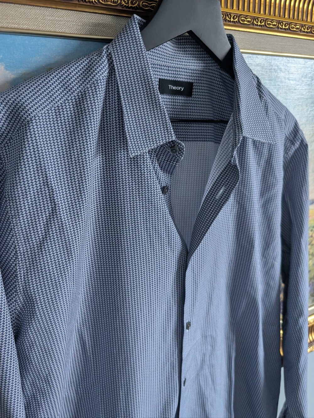 NWOT Theory Blue Micro-Pattern Button-Down Dress Shirt